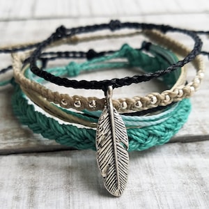 Fly High Bracelet Pack, Adjustable Waxed Waterproof Bracelets, Blue and Black