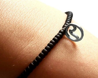 Mini Wave Bracelet, Black Beaded Bracelet, Adjustable, Wave Anklet, Surfer Bracelet