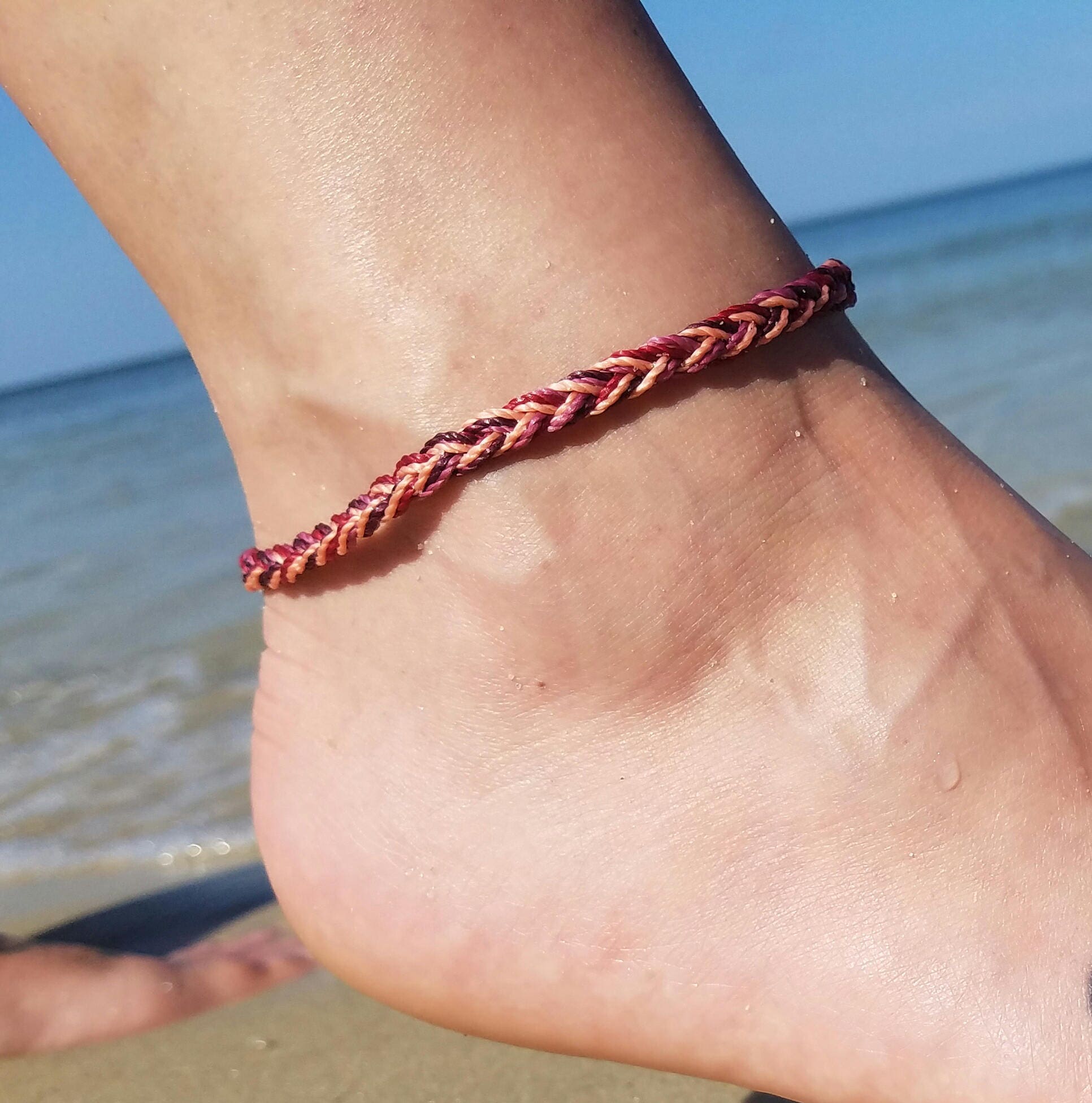 Multi Color Braided Anklet, Waterproof Surfer Anklet, Adjustable