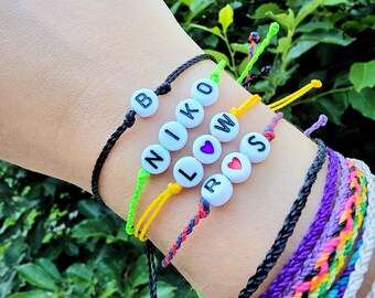 Personalized Name Bead Bracelet, Wax Cord, Adjustable Friendship Anklet