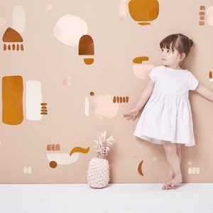Adesivi murali astratti neutri / Design misto / Adesivi murali in TESSUTO riutilizzabili, ecologici / Stacca e attacca / Forme e punti dipinti per bambini