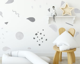 Painted Shapes | Monochrome | Reusable FABRIC Wall Decals Eco Friendly | Peel & Stick | Grey Abstract Mural Décor Nursery Decals