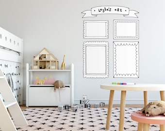 Doodle Frames | Kids Art Display Frames | Reusable FABRIC Wall Decals Eco Friendly | Peel & Stick | Hand Drawn Black + White Photo Frame Set