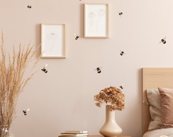 Woodland Bumblebees | Reusable FABRIC Wall Decals Eco Friendly | Peel & Stick | Painted Watercolor Bees | Nursery Décor Sticker Pack