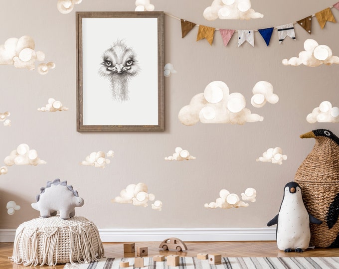 Featured listing image: Watercolor Clouds | Reusable FABRIC Wall Decals Eco Friendly | Peel & Stick | Fluffy Cloudy Sky Hand Painted Dreamy Whimsical Nursery Decals