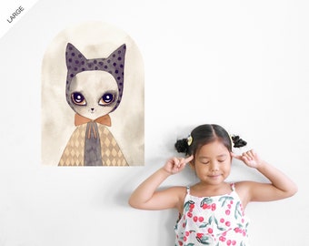 Watercolor Cat Arch | Reusable FABRIC Wall Decal Eco Friendly | Peel & Stick | Hand Painted Woodland Portraits | Whimsical Animals Mouse Fox
