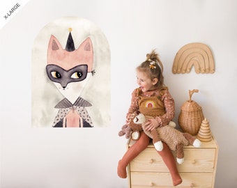 Watercolor Fox Arch | Reusable FABRIC Wall Decal Eco Friendly | Peel & Stick | Hand Painted Woodland Portraits | Whimsical Animals Cat Mouse
