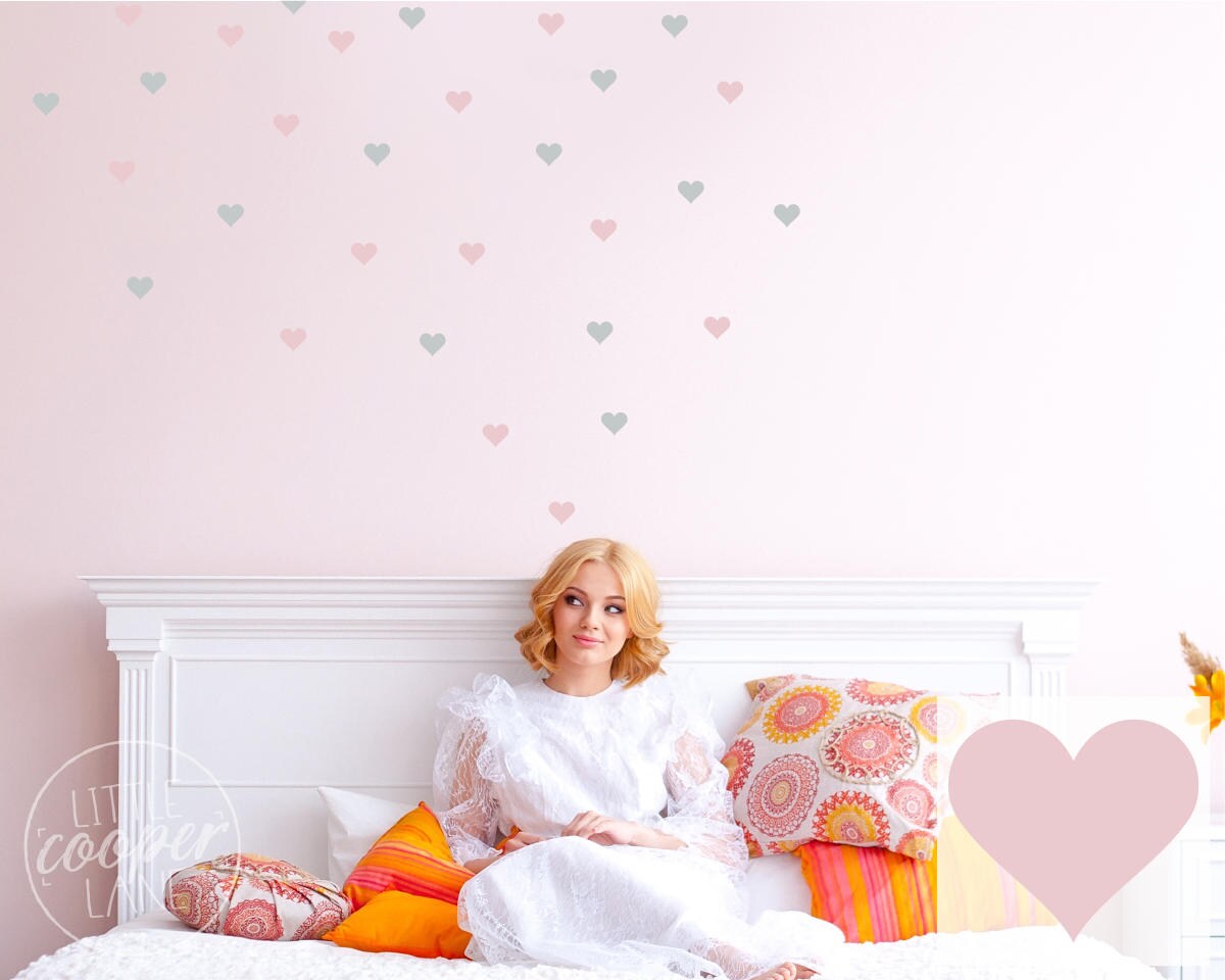 Love Hearts Wall Decals 5cm 2 Colours Light Pink / Light Grey Cute Vinyl Sticker for