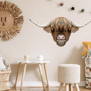Image showcasing Highland Cow | Reusable FABRIC Wall Decal Eco Friendly | Peel & Stick ...