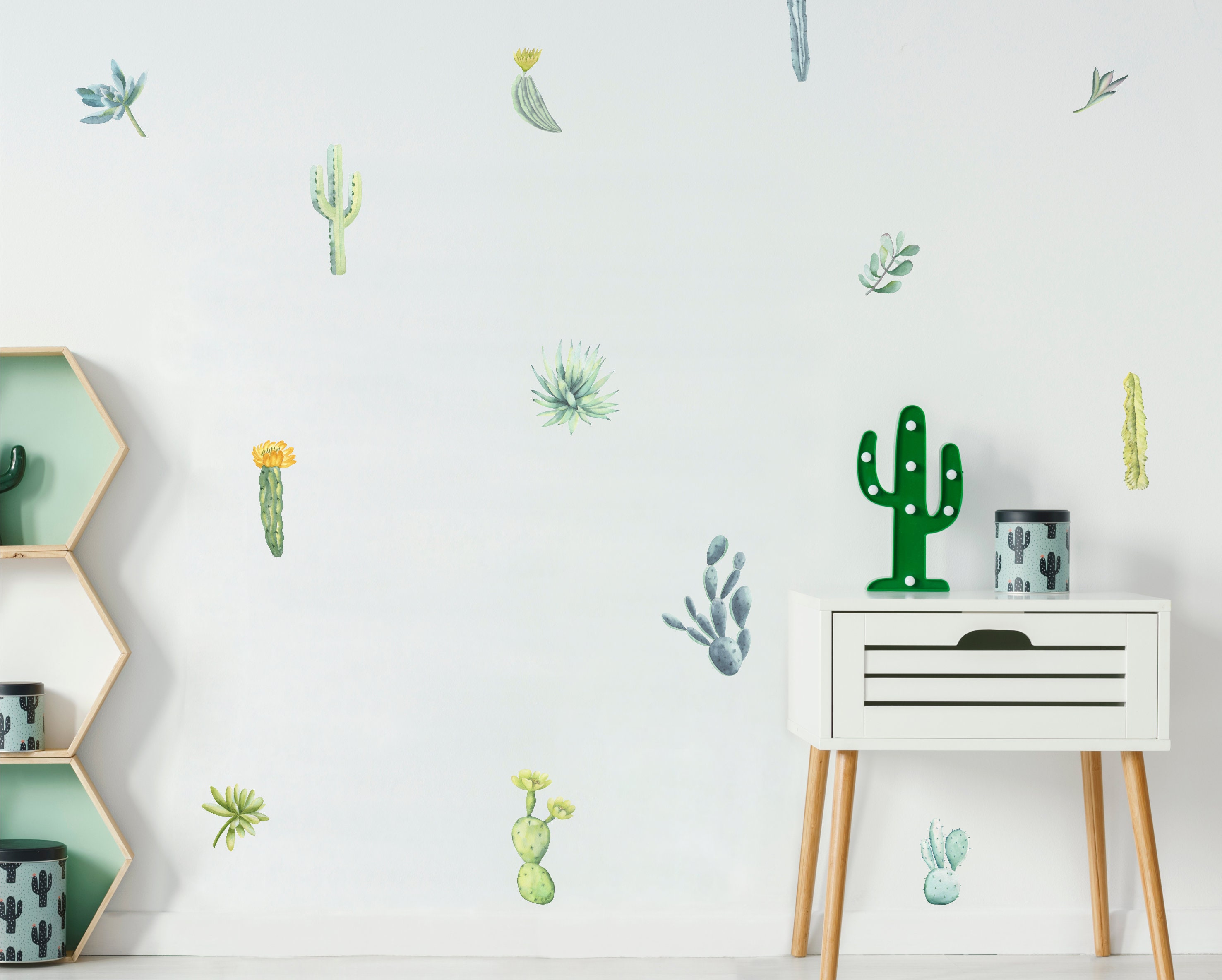 Watercolor Cactus Wall Decals Reusable FABRIC Wall Decals Eco
