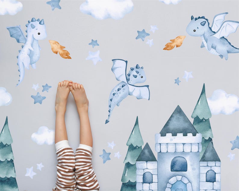 Baby Dragons Fabric Wall Decals | Peel & Stick Watercolour Nursery ...