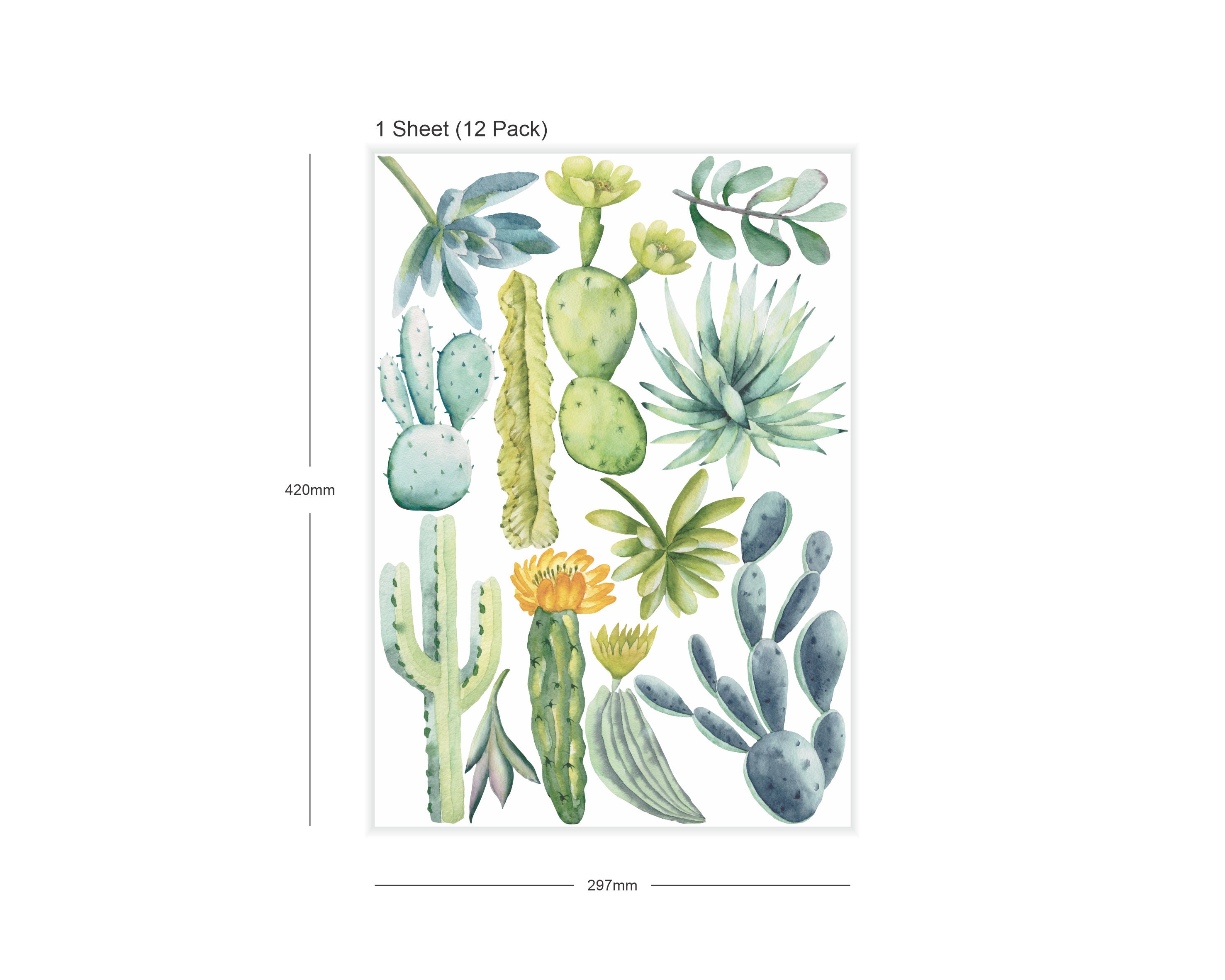 Watercolor Cactus Wall Decals Reusable FABRIC Wall Decals Eco