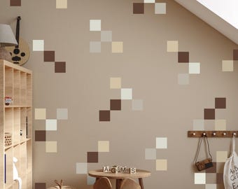 Pixel Squares 9.5cm | Vinyl Wall Decals | Gamer Feature Wall | Peel & Stick | Video Game Theme Stickers | Kids Boy Girl Nursery Room Décor