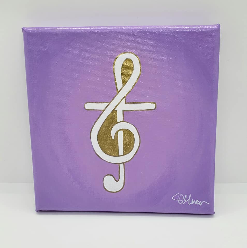 Painting Cross & Treble Clef Gold and White with Purple | Etsy