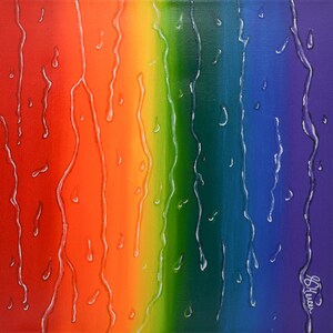 RAINY RAINBOW PAINTING - 12&quot; x 12&quot; on Wrapped Canvas Ready to Hang