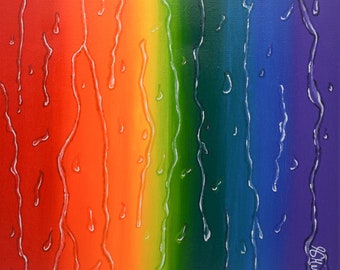 RAINY RAINBOW PAINTING - 12" x 12" on Wrapped Canvas Ready to Hang