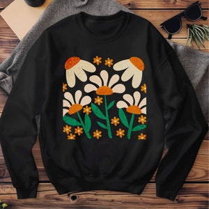 Blumen-Sweatshirt, Wildblumen-Sweatshirt, Frauen-Blumen-Boho-Pullover, Blumendruck-Sweatshirt, Retro-Shirt, Boho-Sweatshirt, Geschenk für Frau