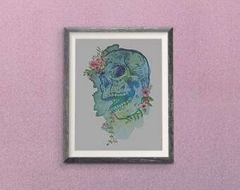 Wall Art, Skull Art Prints, Art Posters, Print Posters, Watercolor, Home Decor, Modern Art, Tattoo Inspired Print, Edgy Wall Print, Macabre