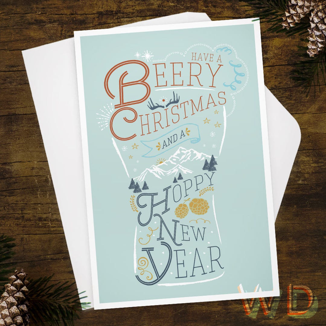 Greeting Card Have a Beery Christmas and a Hoppy New Year - Etsy