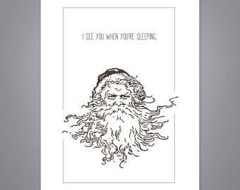 Wall Art, Creepy Santa, Christmas Art Prints, Home Decor, Wall Decor, Funny Quote, Funny Phrase, Funny Art, Dry Humor, Vintage Illustration