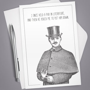 Greeting Card, PhD, Literature, Vintage Illustration, Stationery, Note Card, Funny card, Teacher Gift, Book Lover, Professor, Hilarious Card