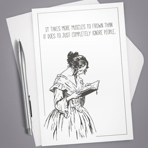 Greeting Card, Takes More Muscles to Frown, Vintage Illustration, Stationery, Note Card, Funny card, Humor, Card for Her, Introverts, Humor