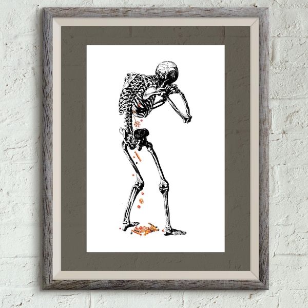 Wall Art, Skeleton Eating Candy, Halloween Decoration, Art Prints, Print Posters, Art Posters, Home Decor, Wall Decor, Vintage Illustration