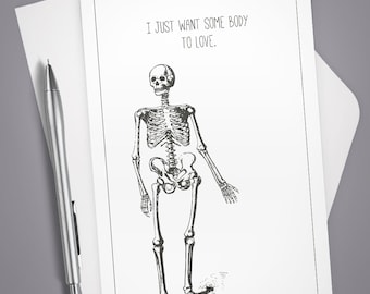 Greeting Card, Skeleton Love, Card for Her, Skeleton Pun, Note Card, Funny card, Dry Humor, Vintage Illustration, Anytime Card, Funny