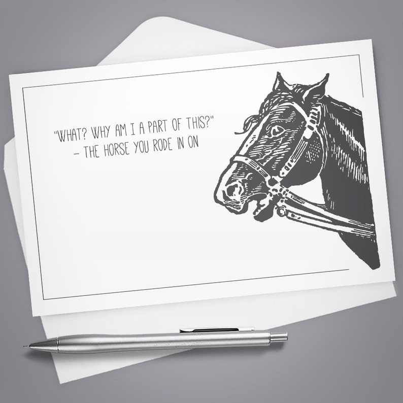 Greeting Card, Horse You Rode In On Stationery, Note Card, Vintage Animal Illustration, Funny card, Humor, Horse, Card for Her, Card for Him image 1