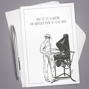 Greeting Card, Waiting, Card for Him, Card for her, Note Card, Funny card, Dry Humor, Vintage Illustration, Anytime Card, Father&#39;s Day