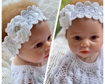 Victoria headband II thread crochet christening pattern, thread crochet headband, baby christening headband, crochet pattern, headband baby