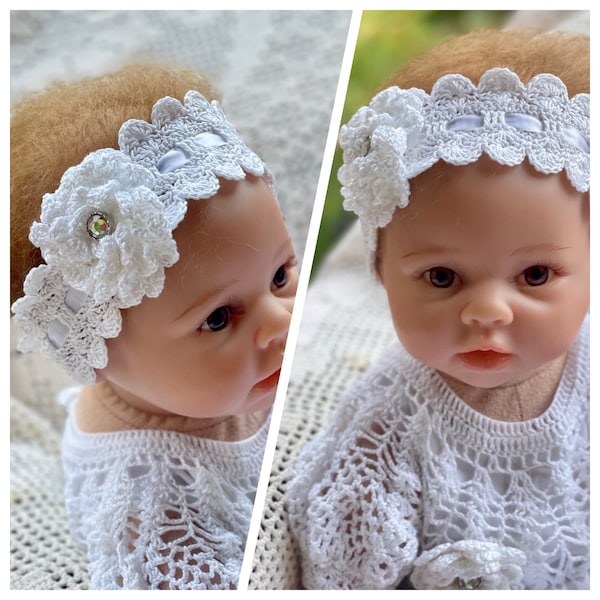 Victoria headband II thread crochet christening pattern, thread crochet headband, baby christening headband, crochet pattern, headband baby