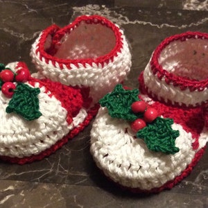 Thread crochet pattern for baby christmas booties, baby crochet booties, infant shoes, infant crochet christmas shoes, baby shoe pattern image 7