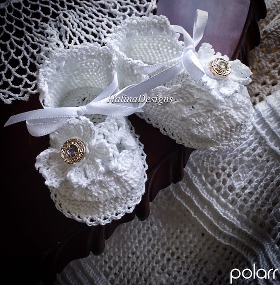 Crochet booties floral and scroll pattern baby accessories baby pattern crib shoes christening shoes crochet pattern thread crochet