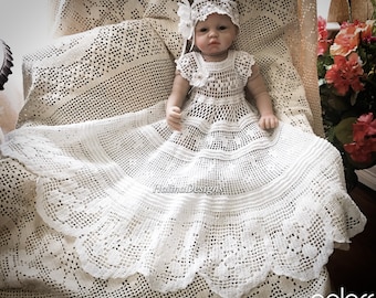 Dress Floral and Scroll crochet christening pattern, thread crochet, baby dress, christening dress, baby pattern, blessing dress, baptism