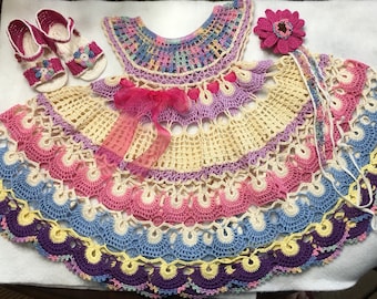 Dress summer fantail crochet baby girl pattern, thread crochet pattern, flower girl dress, baby dress pattern, crochet dress, patter