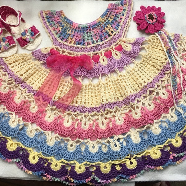 Dress summer fantail crochet baby girl pattern, thread crochet pattern, flower girl dress, baby dress pattern, crochet dress, patter