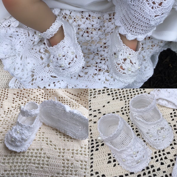 Booties Field of FLowers crochet christening thread pattern, christening baby shoes, thread crochet, crib shoes, baby crochet pattern