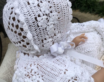 bonnet field of flowers christening thread crochet PDF baby pattern