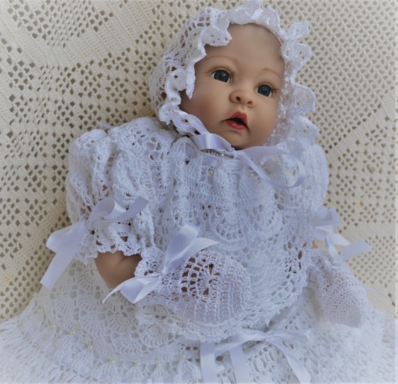 Baby Babies 3 ply Arrowhead lace lacy Victorian long sleeve Christening  dress gown pdf knitting pattern to 6 mths Instant PDF download 419