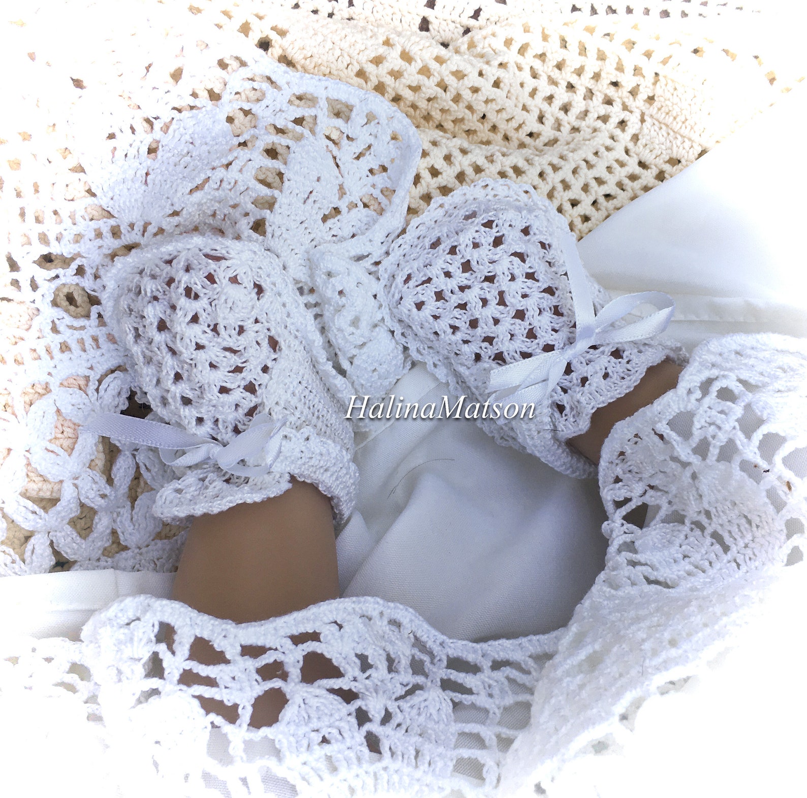 and Booties Baby Jane Christening Thread Crochet Etsy