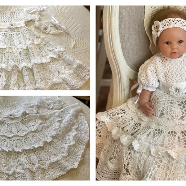 crochet gown Jennie christening thread pattern, christening gown set, thread crochet pattern, baptismal outfit, christening pattern, baby