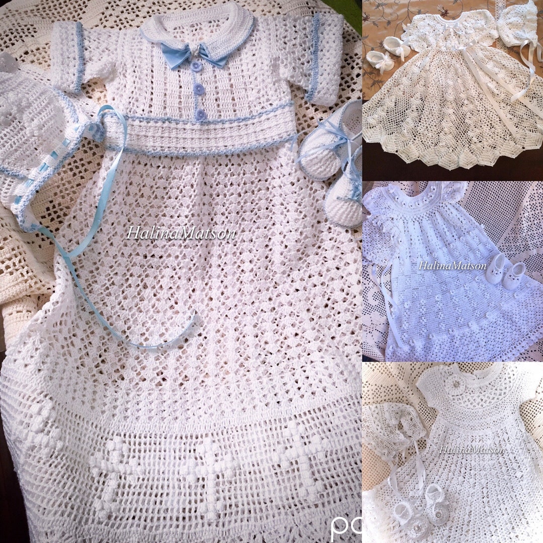 Collection of Christening Crochet Patterns, Babyjane, Heirloom Dress