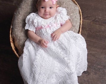 Gown heirloom vintage christening pattern, Crochet christening pattern, baby girl crochet thread pattern, thread christening crochet pattern
