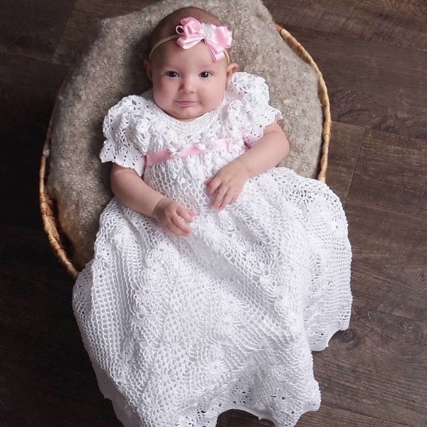 Gown heirloom vintage christening pattern, Crochet christening pattern, baby girl crochet thread pattern, thread christening crochet pattern