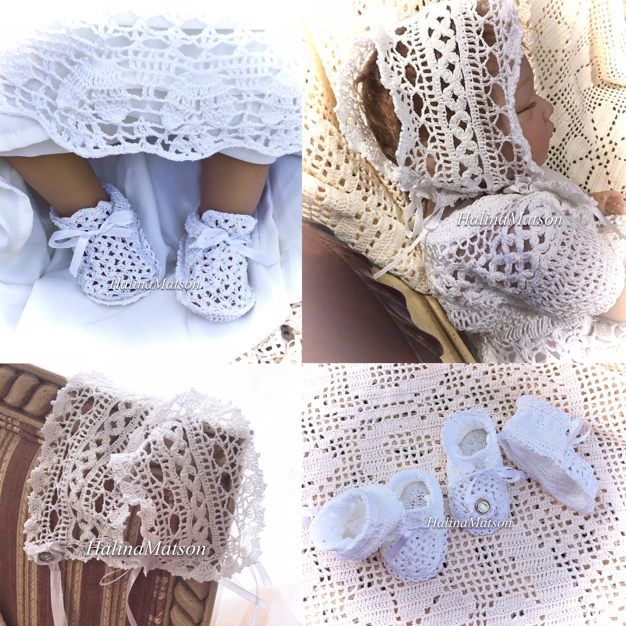 and Booties Baby Jane Christening Thread Crochet Etsy