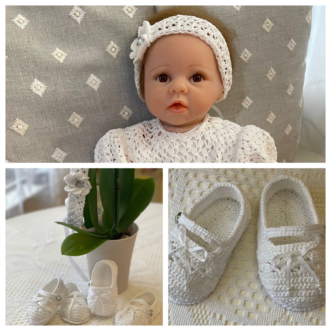 Jennie Crochet Christening Headband and Booties Pattern Baby Etsy