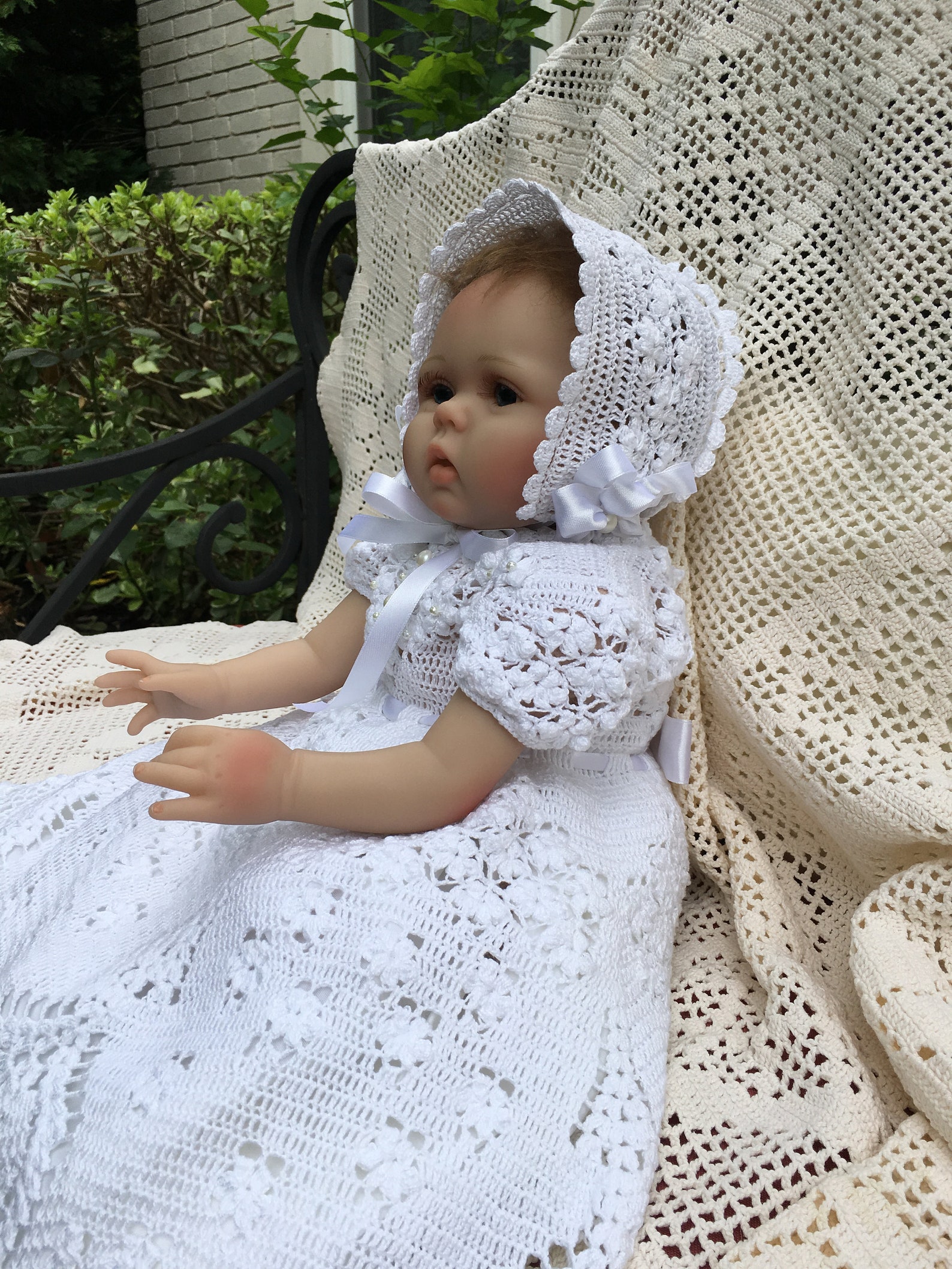 and Booties Field of Flowers Crochet Christening Thread Etsy