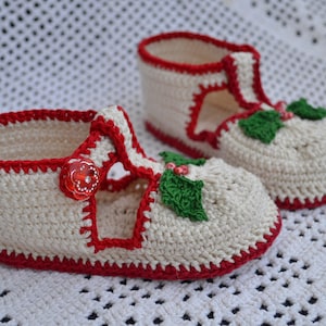 Thread crochet pattern for baby christmas booties, baby crochet booties, infant shoes, infant crochet christmas shoes, baby shoe pattern image 6