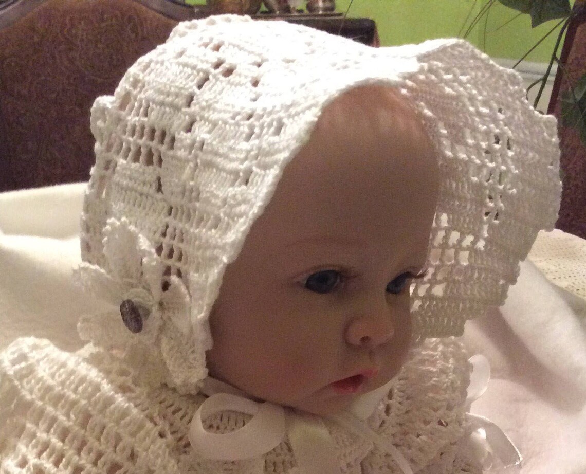 filet crochet flower and scroll christening pattern Etsy